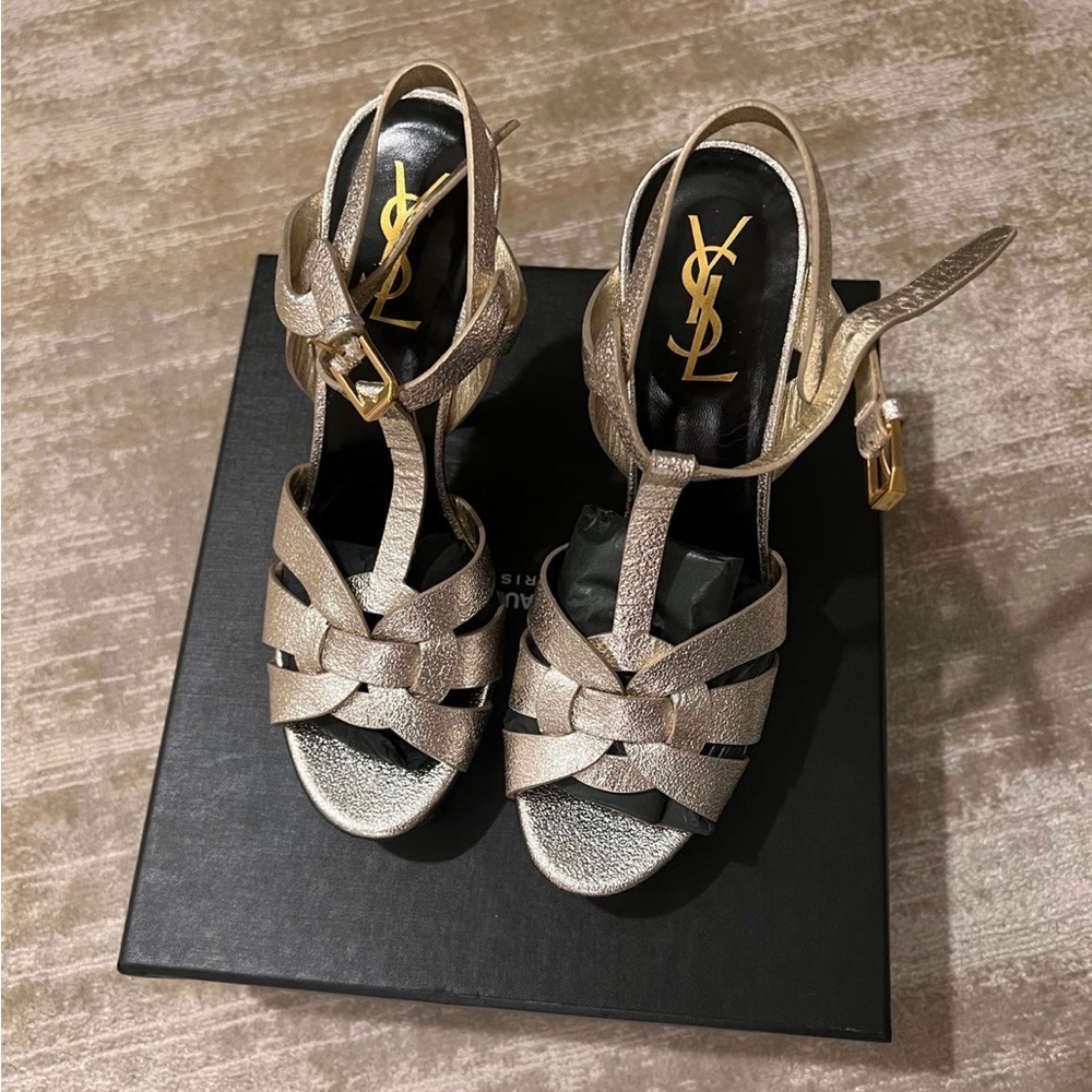 YSL Gold Tribute Leather Sandals👠💝 - Picture 3 of 10
